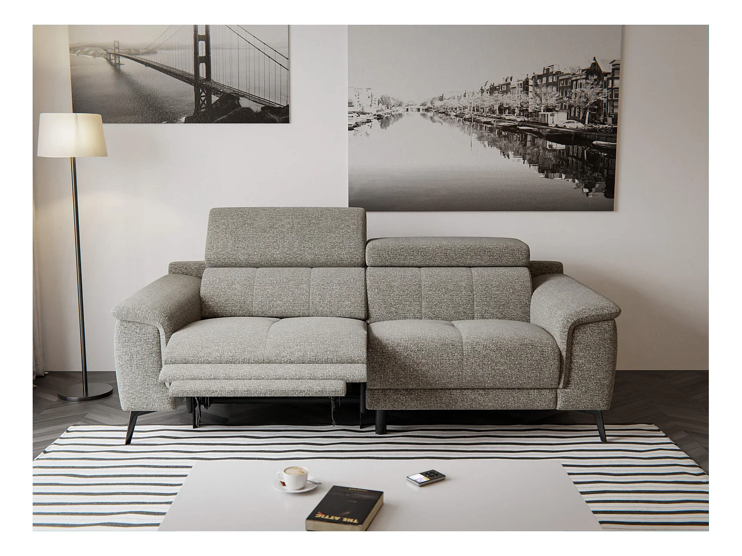 Canapé droit Fiero 3 places avec un relax électrique côté gauche tissu taupe