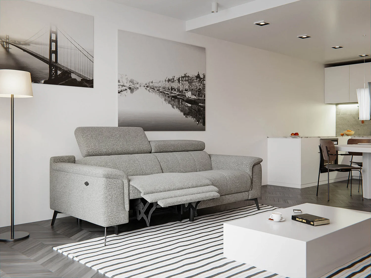 FIERO Sofa 3-Sitzer mit 1 Relaxfunktion und verstellbare Kopfstützen, taupe