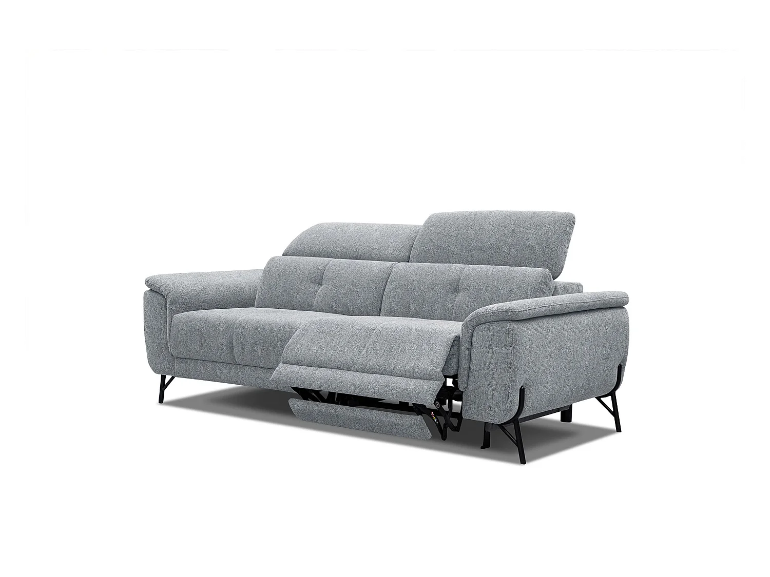 Canapé droit 3 places avec un relax électrique à gauche tissu gris clair - AVENA