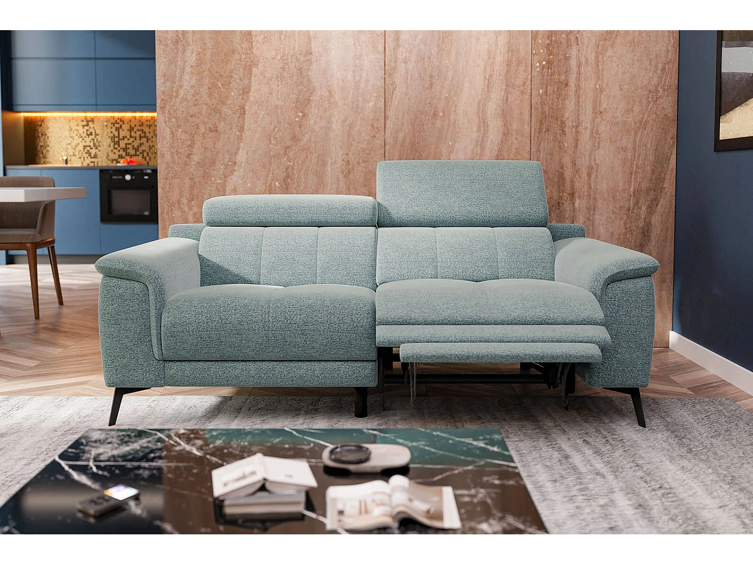 FIERO Sofa 3-Sitzer mit 1 Relaxfunktion und verstellbare Kopfstützen, mint