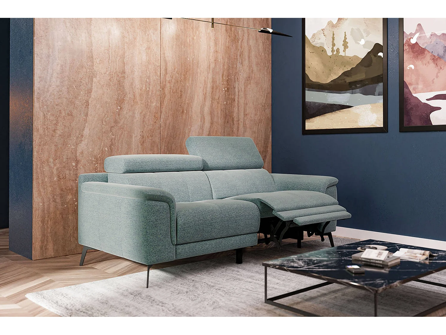 FIERO Sofa 3-Sitzer mit 1 Relaxfunktion und verstellbare Kopfstützen, mint