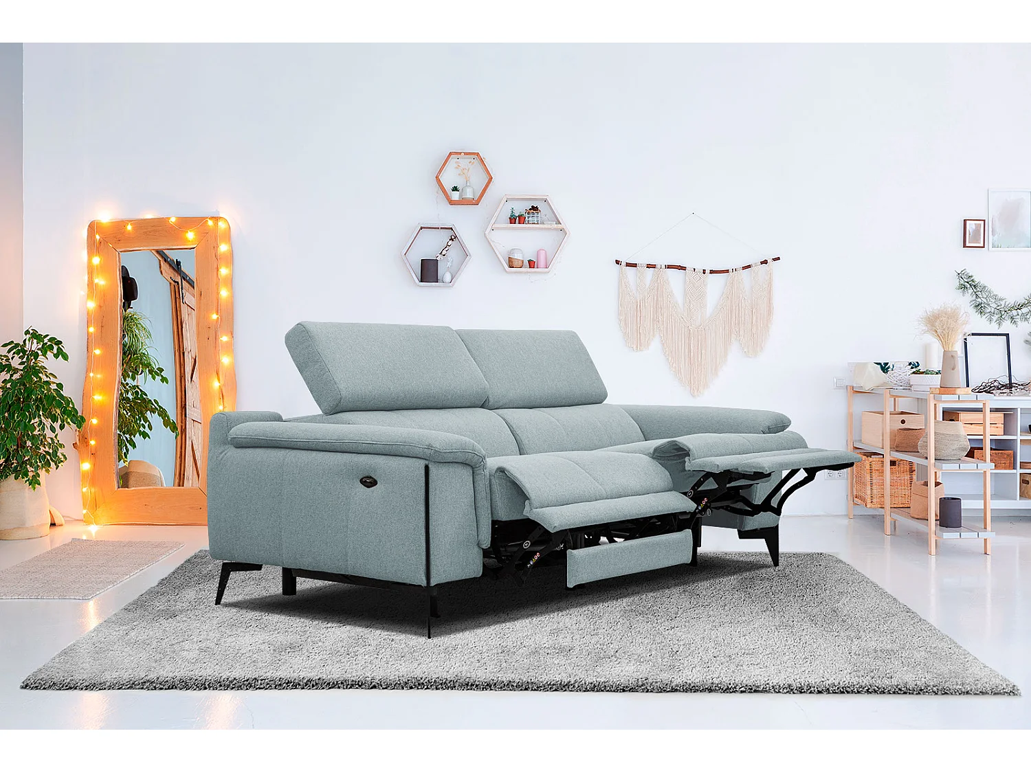 MATERA Sofa 3-Sitzer mit 2 Relaxfunktionen und verstellbare Kopfstützen, minzegrün