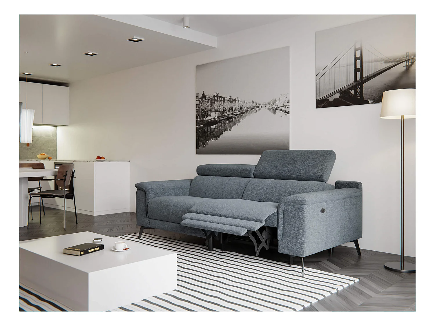 Canapé droit Fiero 3 places avec un relax électrique côté droit tissu gris foncé
