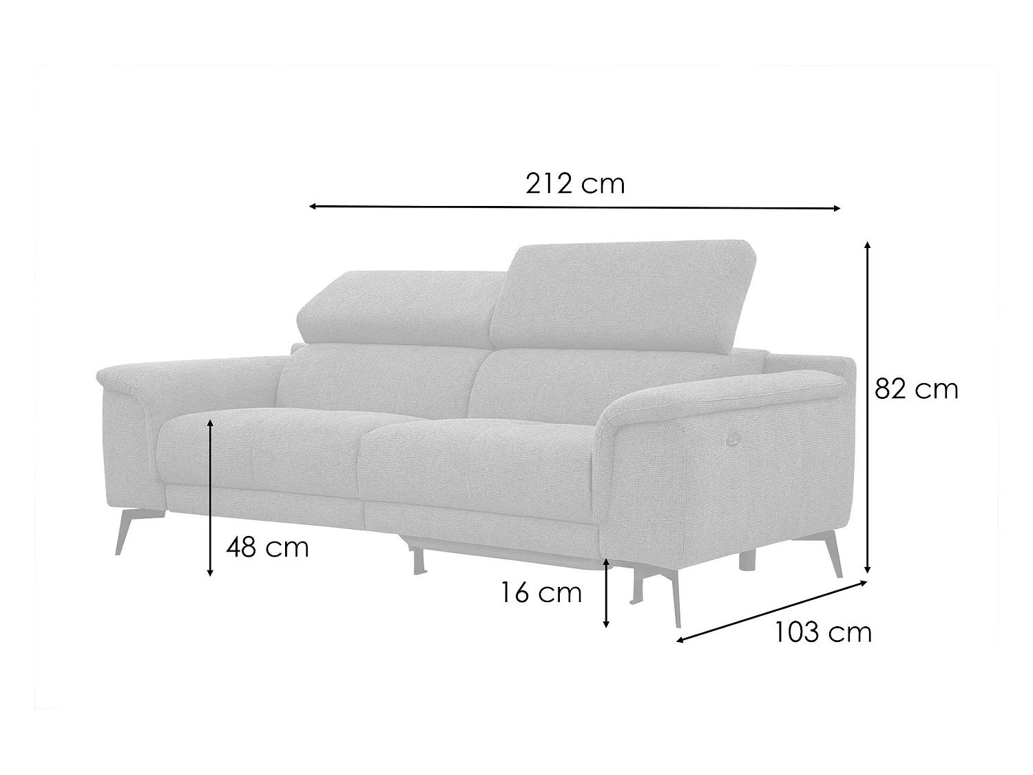 Canapé droit Fiero 3 places avec un relax électrique côté droit tissu gris foncé