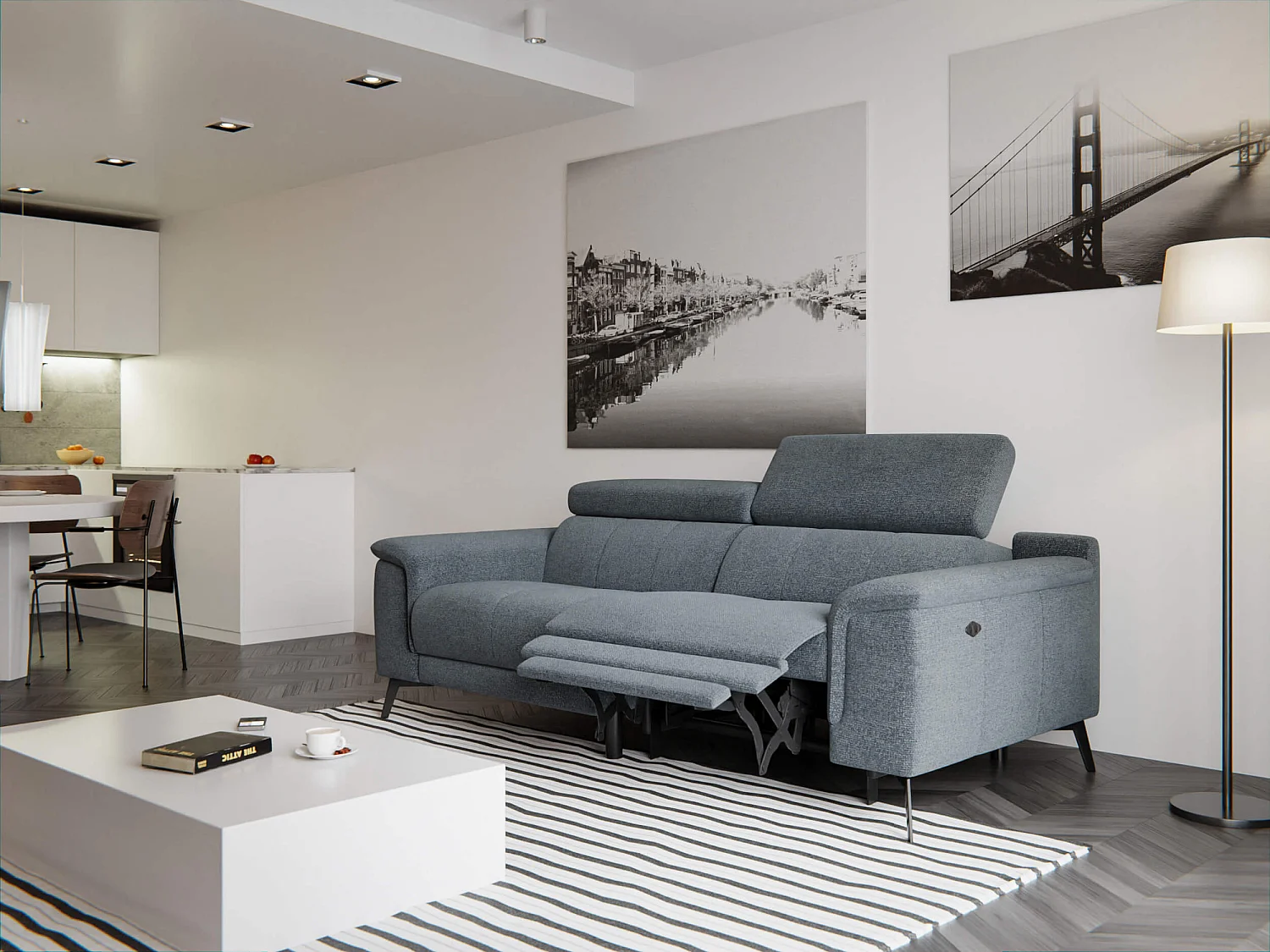 Canapé droit Fiero 3 places avec un relax électrique côté droit tissu gris foncé