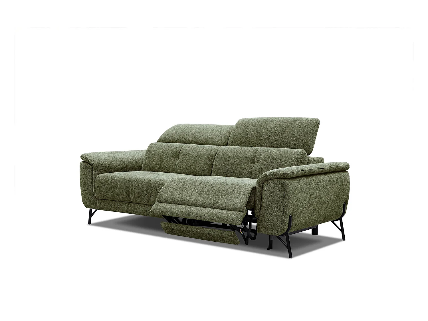Canapé droit 3 places avec un relax électrique à droite tissu vert - AVENA