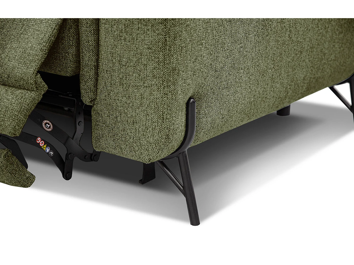 Canapé droit 3 places avec un relax électrique à droite tissu vert - AVENA