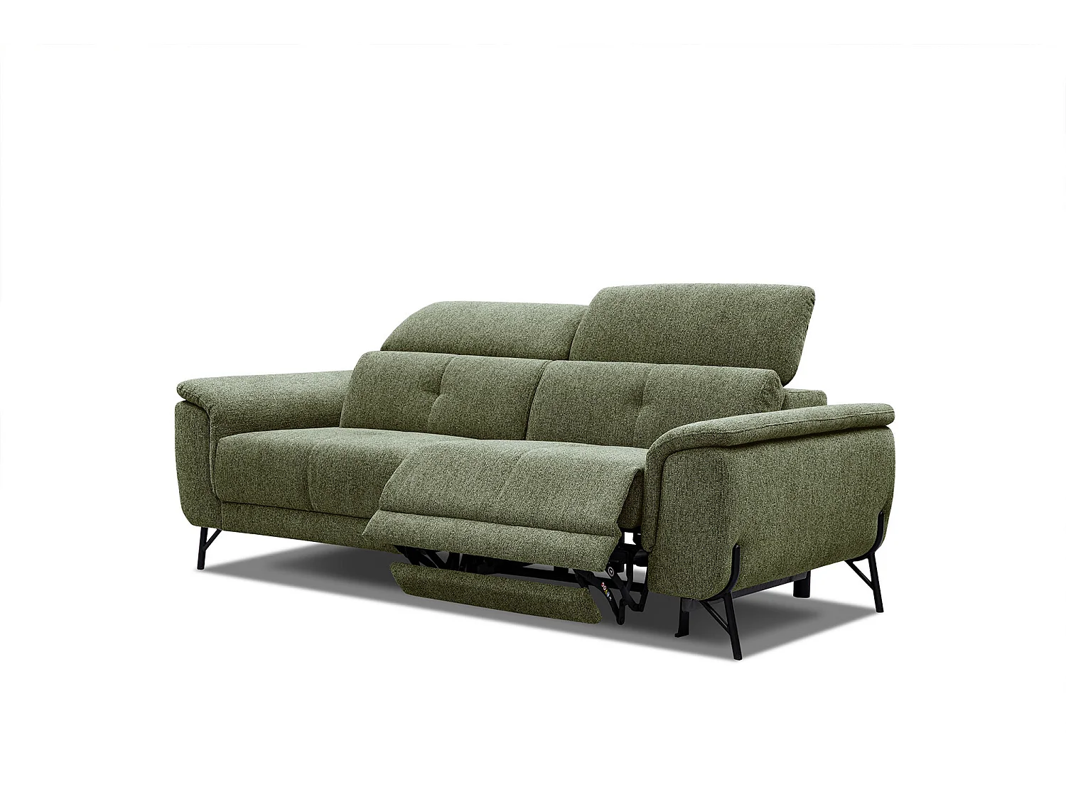 AVENA Sofa 3-Sitzer mit 1 Relaxfunktion und verstellbare Kopfstützen, olive