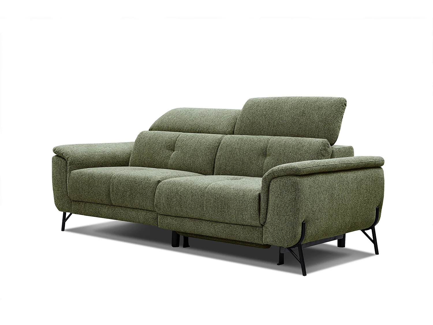 AVENA Sofa 3-Sitzer mit 1 Relaxfunktion und verstellbare Kopfstützen, olive