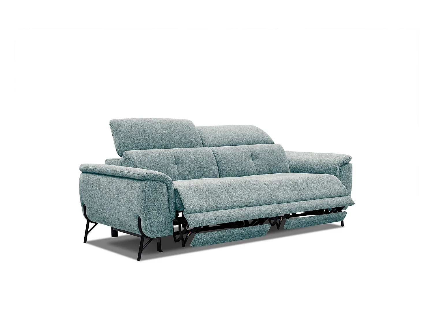 Canapé droit 3 places avec 2 relax électriques tissu bleu clair - AVENA