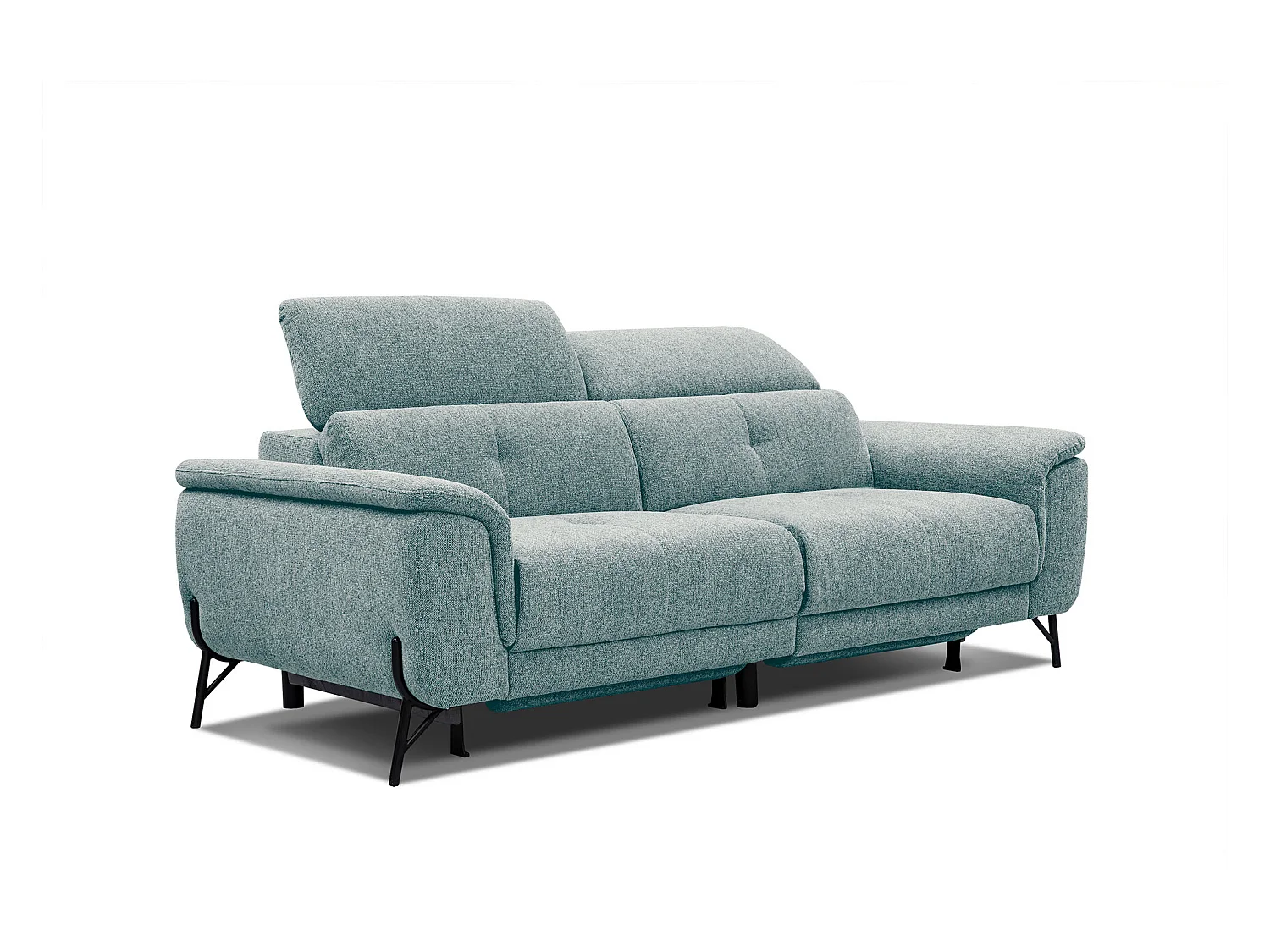 Canapé droit 3 places avec 2 relax électriques tissu bleu clair - AVENA
