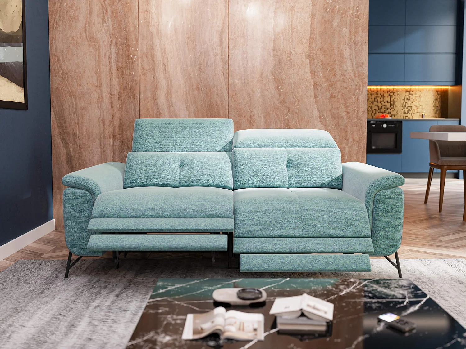 AVENA Sofa 3-Sitzer mit 2 Relaxfunktionen und verstellbare Kopfstützen, mint