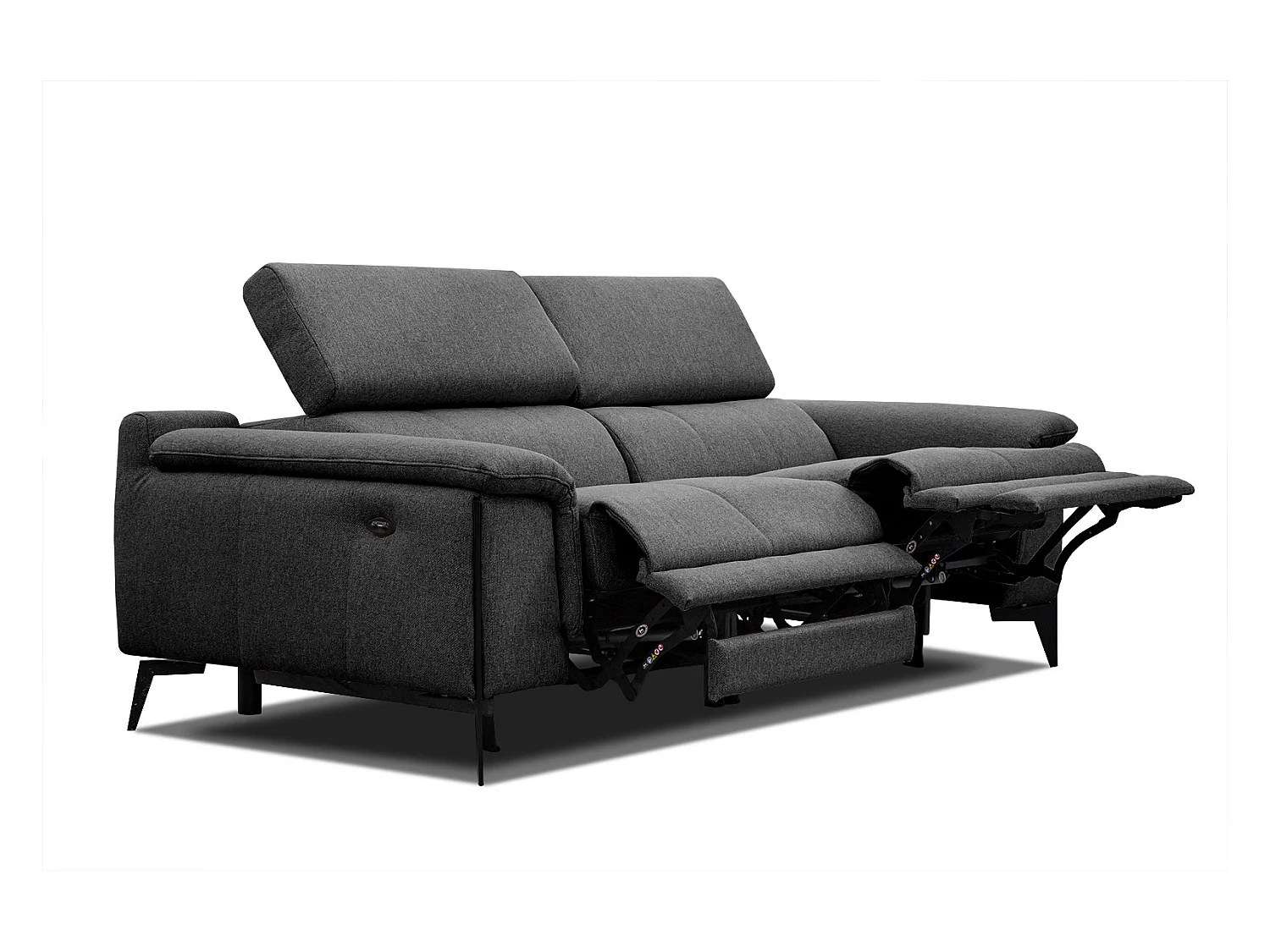 Canapé droit 3 places avec 2 relax électriques tissu noir - Matera