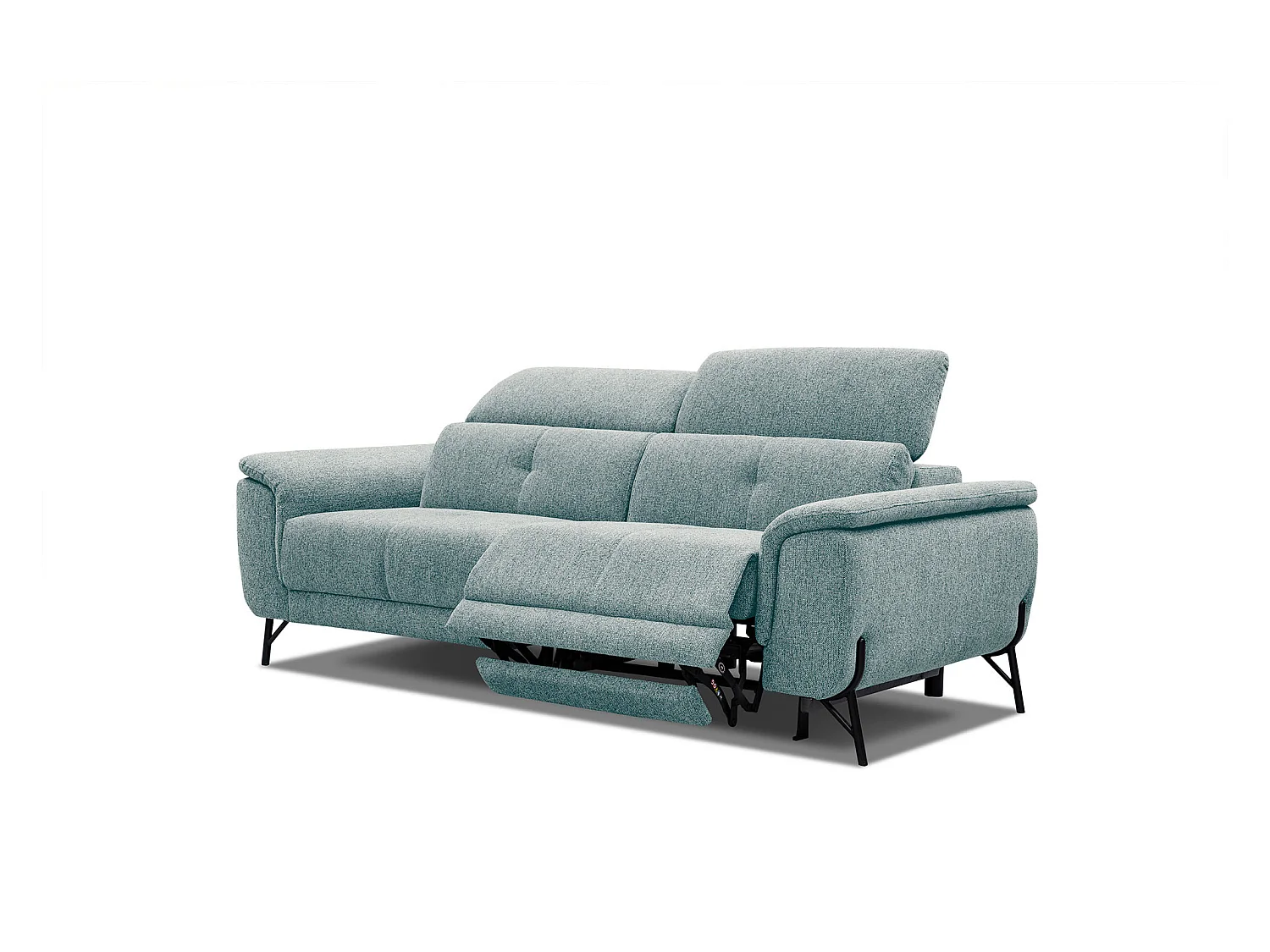 Canapé droit 3 places avec un relax électrique à droite tissu bleu clair - AVENA