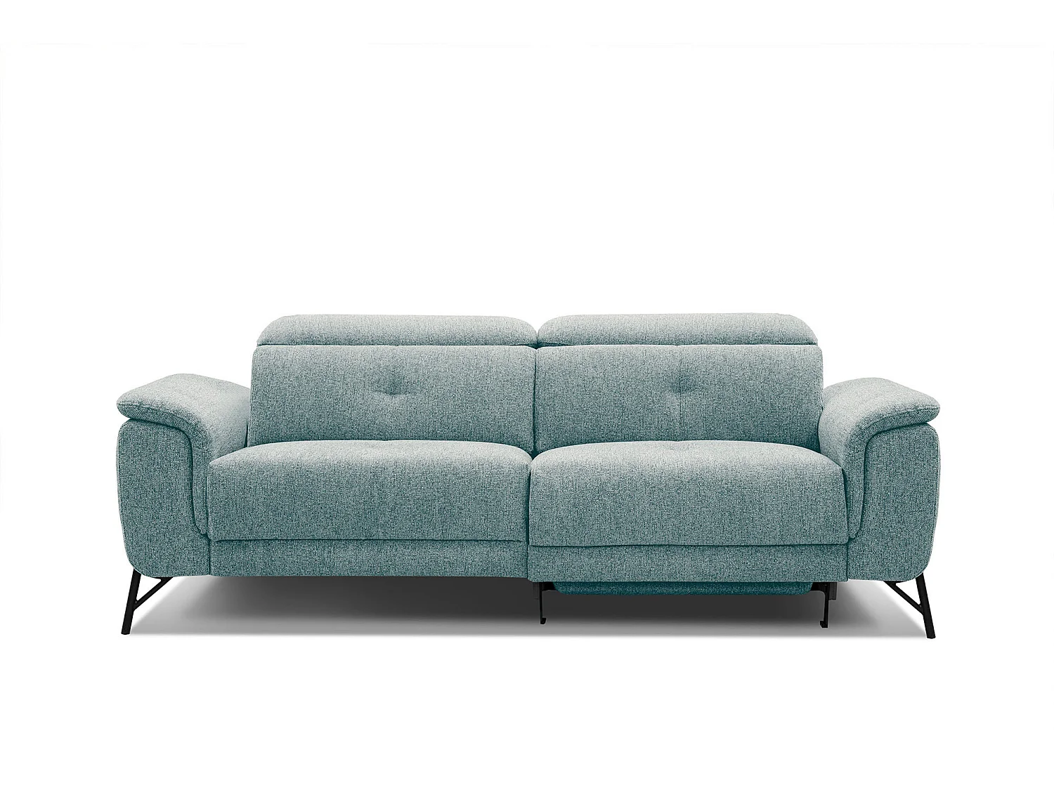 Canapé droit 3 places avec un relax électrique à droite tissu bleu clair - AVENA