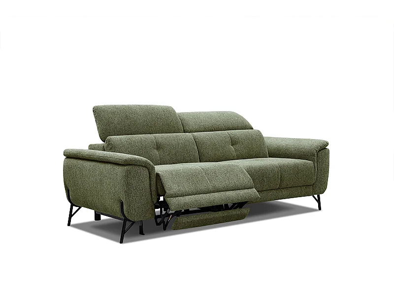 AVENA Sofa 3-Sitzer mit 1 Relaxfunktion und verstellbare Kopfstützen, olive