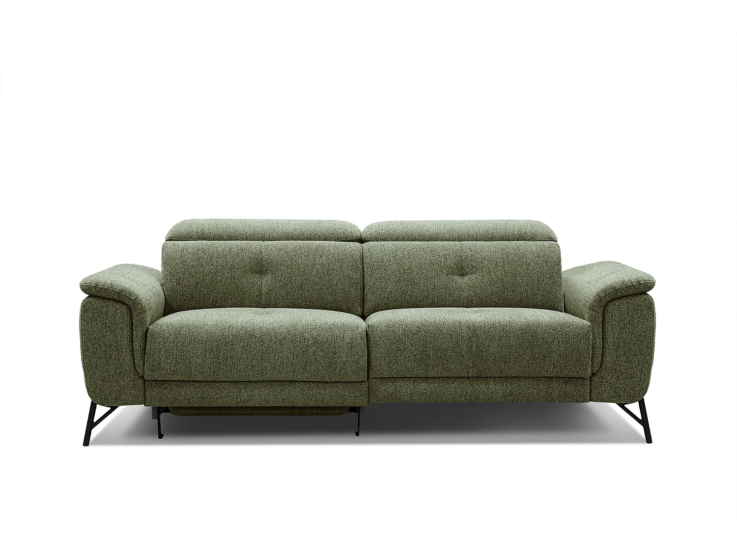 Canapé droit 3 places avec un relax électrique à gauche tissu vert - AVENA