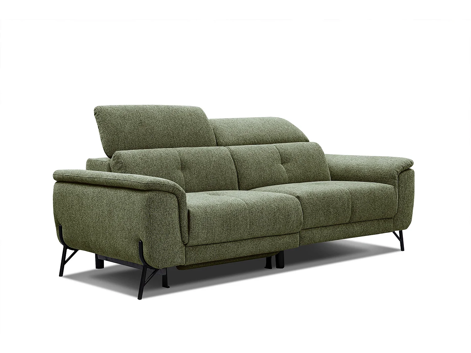 Canapé droit 3 places avec un relax électrique à gauche tissu vert - AVENA