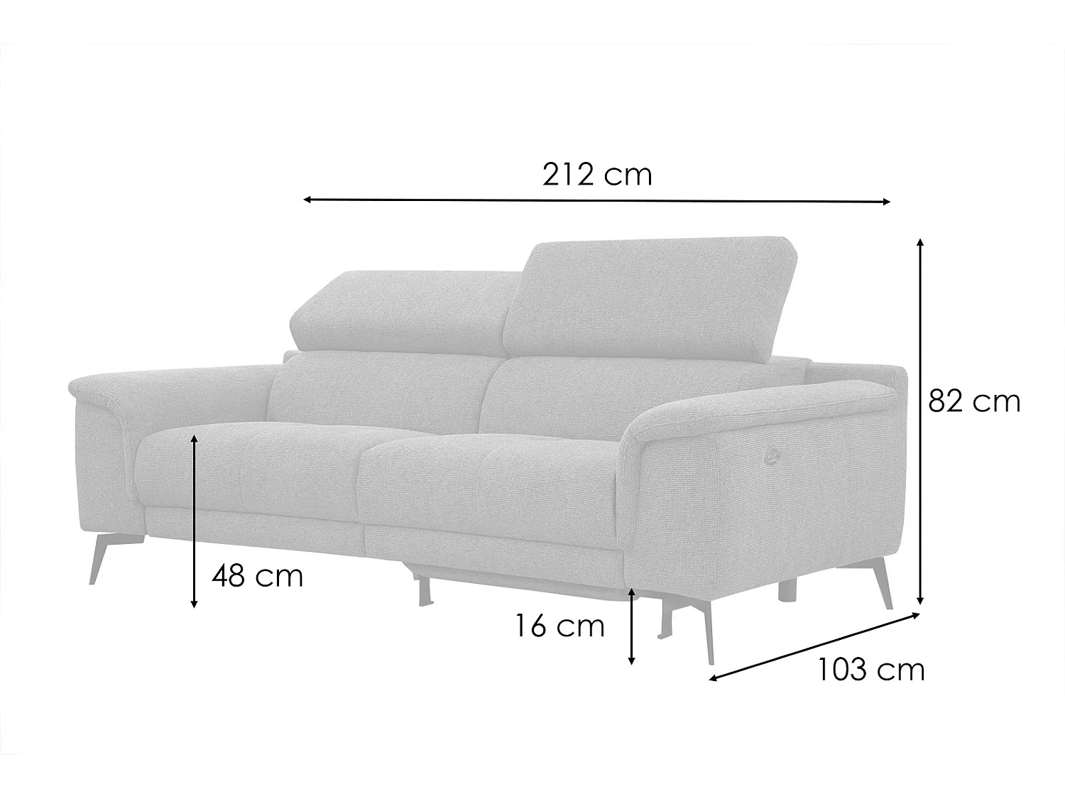 FIERO Sofa 3-Sitzer mit 1 Relaxfunktion und verstellbare Kopfstützen, orange