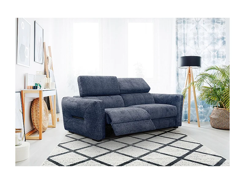 CALVERA Sofa 3-Sitzer mit 2 Relaxfunktionen und verstellbare Kopfstützen, dunkelblau