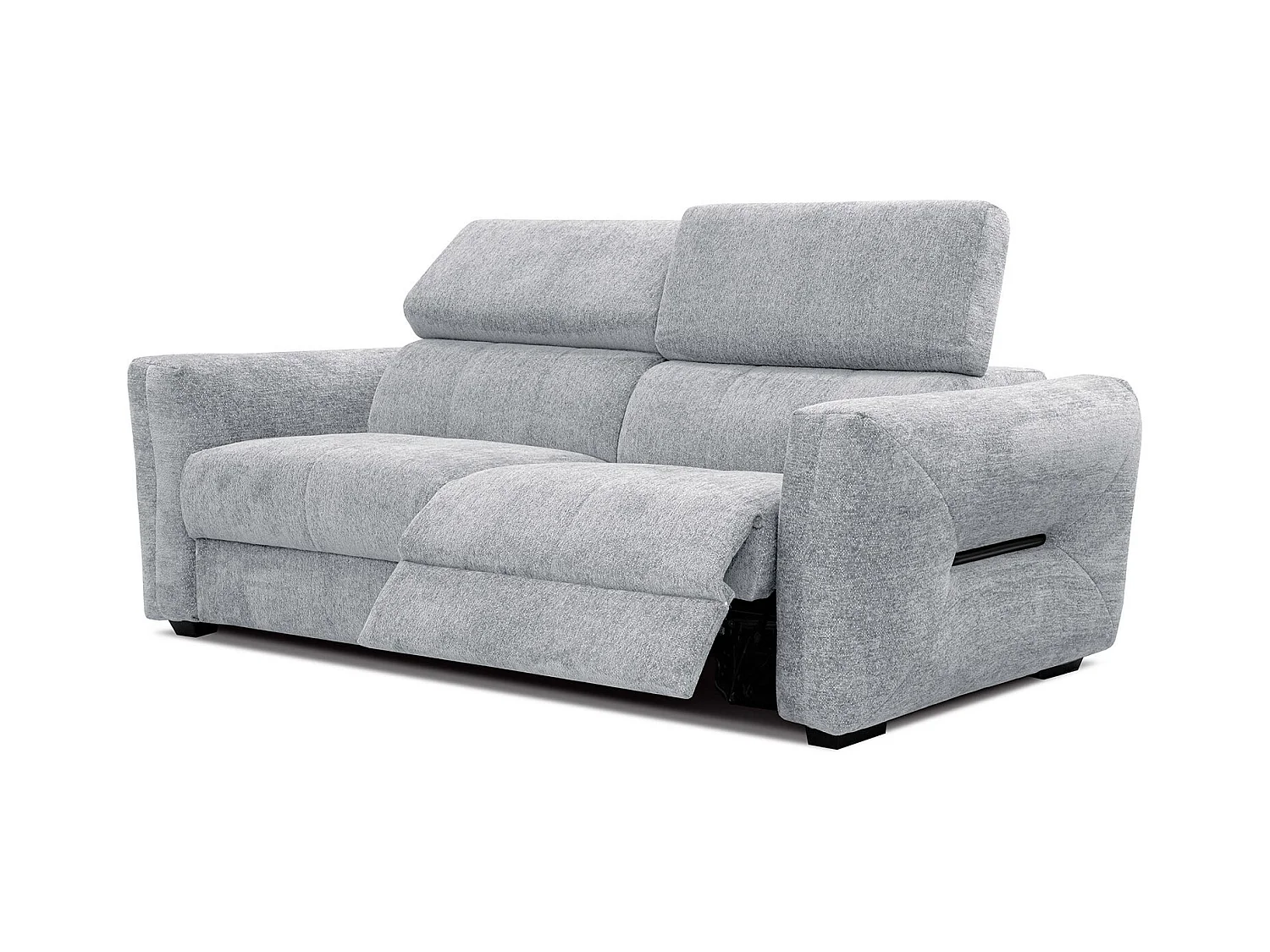 Canapé droit Calvera 3 places avec relax électrique à droit tissu gris clair