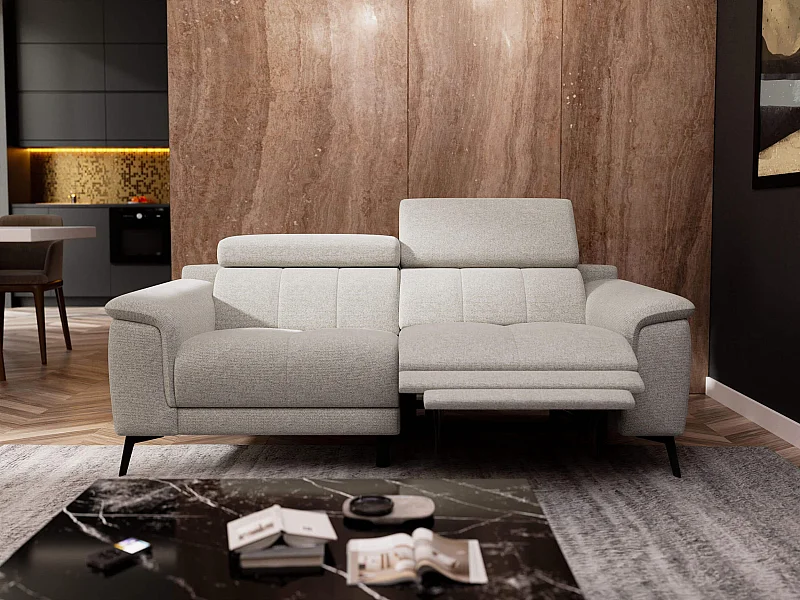 FIERO Sofa 3-Sitzer mit 1 Relaxfunktion und verstellbare Kopfstützen, creme