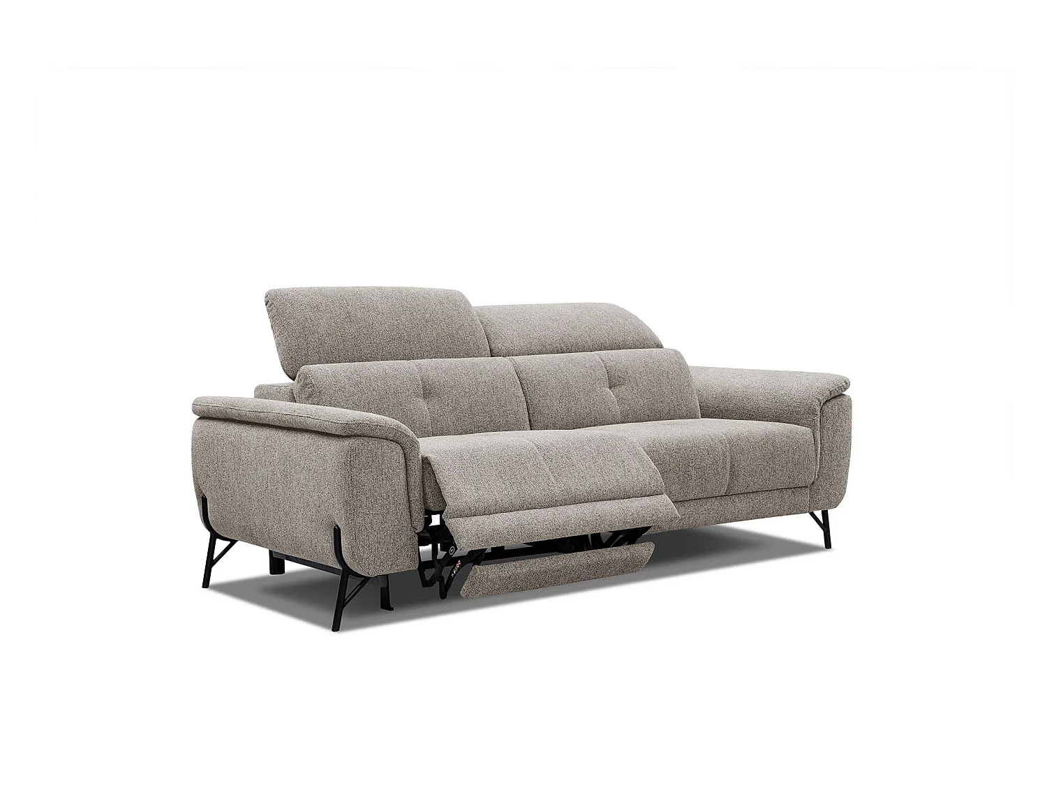 Canapé droit 3 places avec un relax électrique à gauche tissu taupe - AVENA