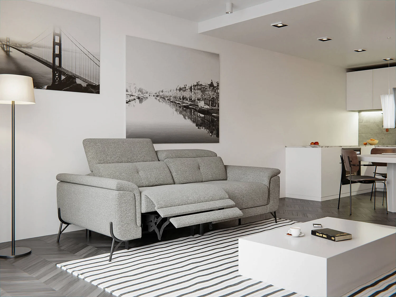 AVENA Sofa 3-Sitzer mit 1 Relaxfunktion und verstellbare Kopfstützen, taupe