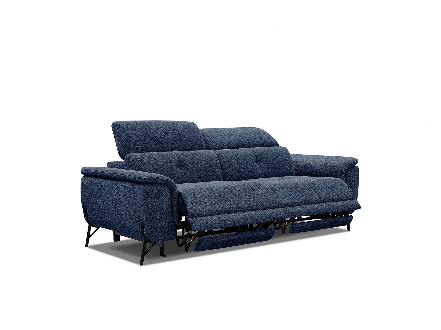 Canapé droit 3 places avec 2 relax électriques tissu bleu foncé - AVENA