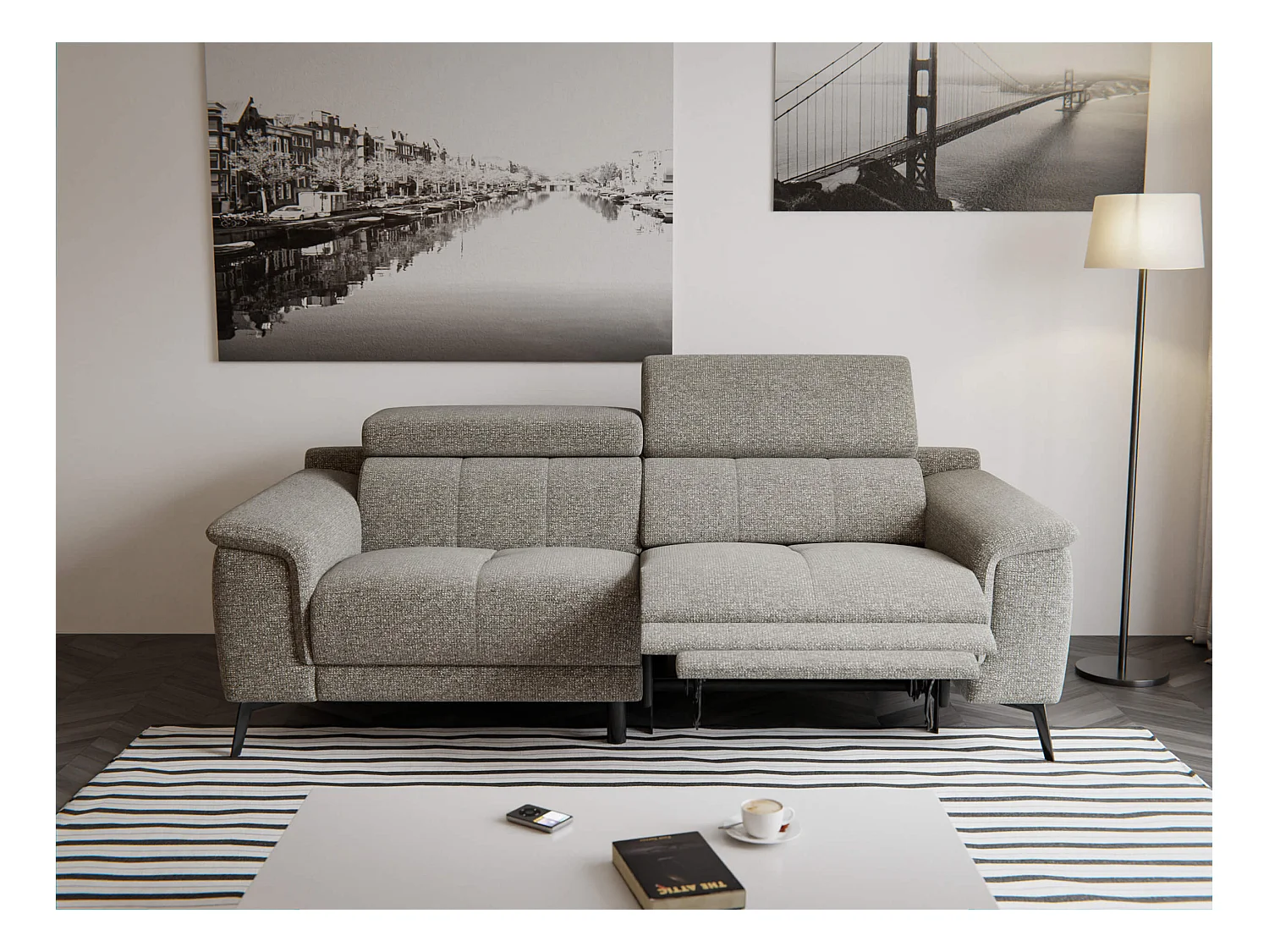 Canapé droit Fiero 3 places avec un relax électrique côté droit tissu taupe