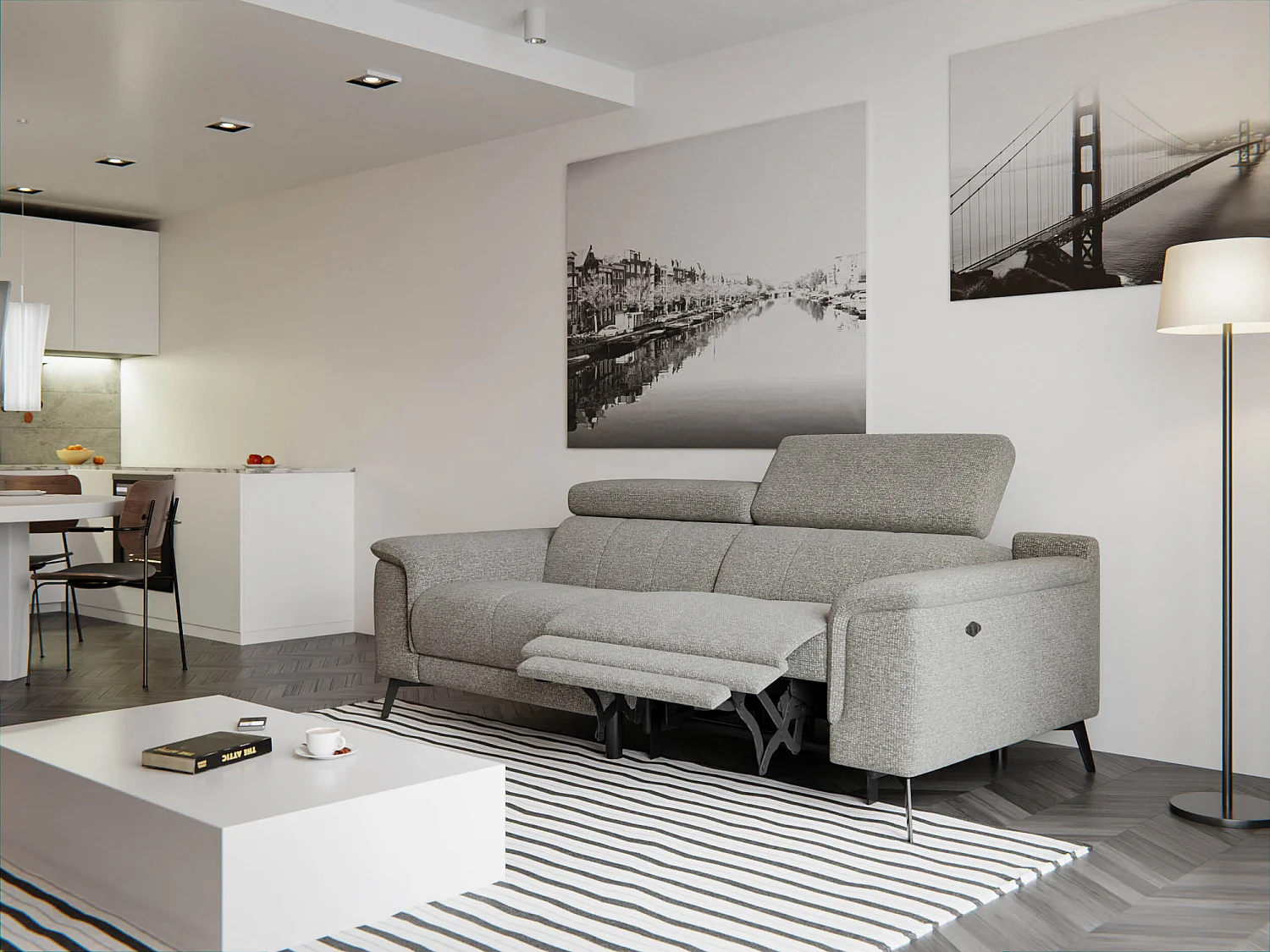 Canapé droit Fiero 3 places avec un relax électrique côté droit tissu taupe