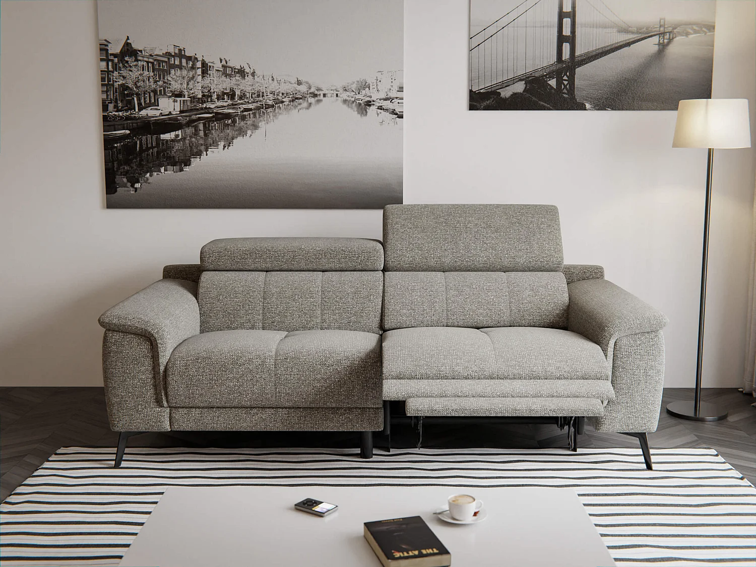 Canapé droit Fiero 3 places avec un relax électrique côté droit tissu taupe
