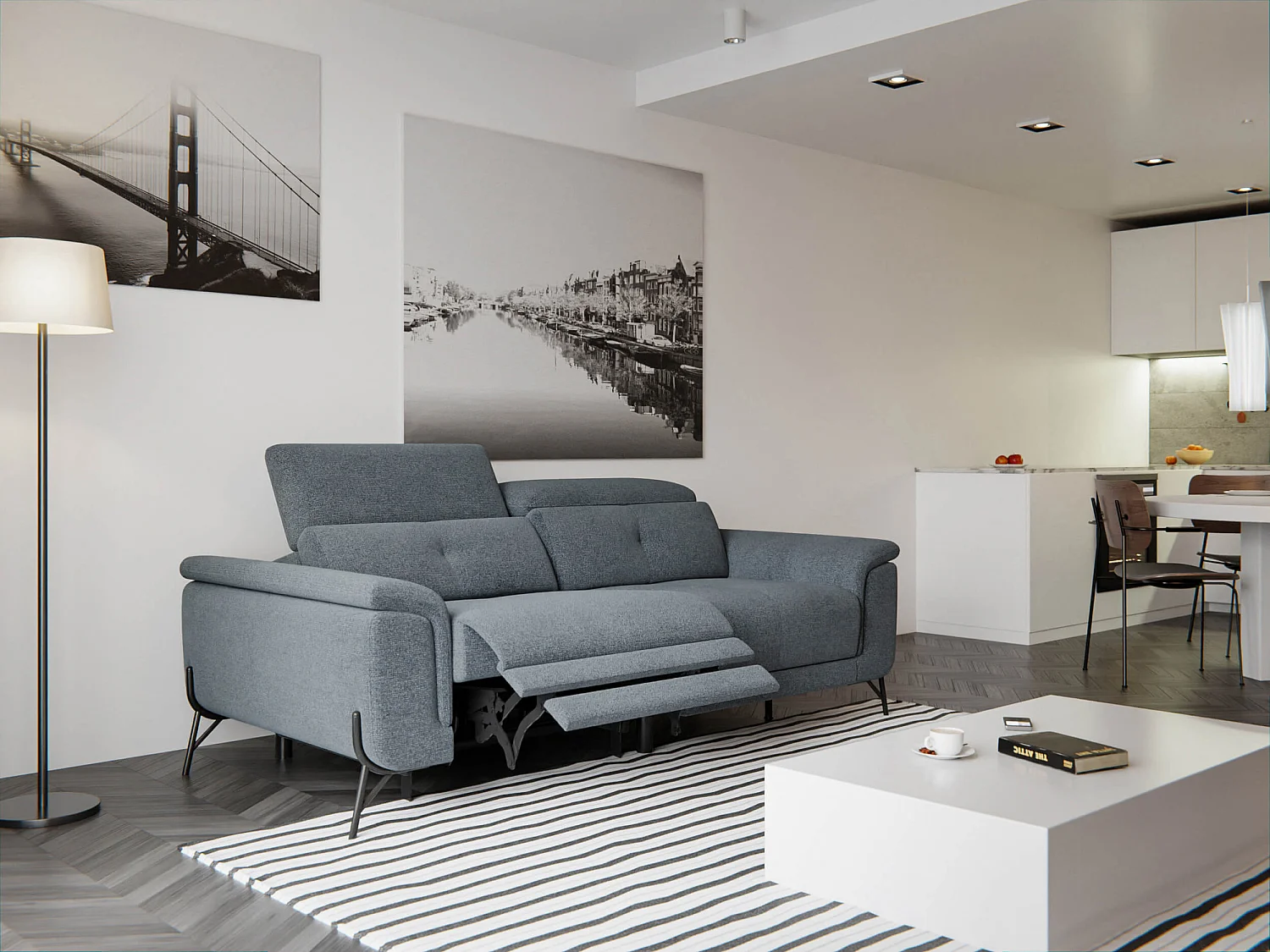 AVENA Sofa 3-Sitzer mit 1 Relaxfunktion und verstellbare Kopfstützen, dunkelgrau