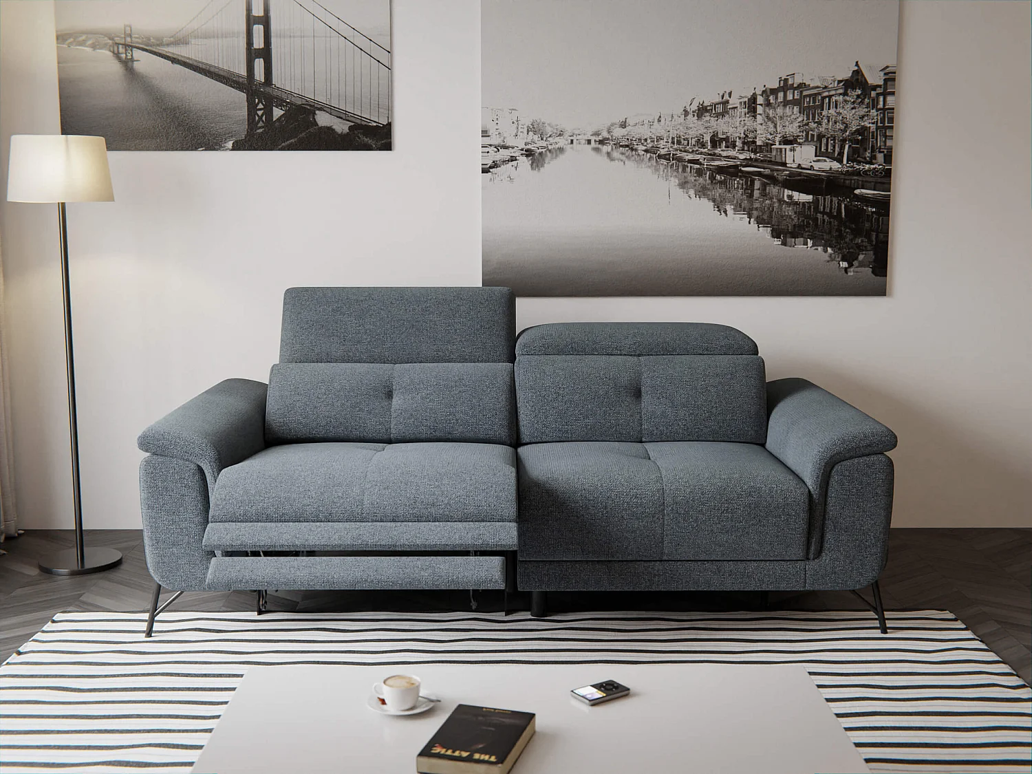 AVENA Sofa 3-Sitzer mit 1 Relaxfunktion und verstellbare Kopfstützen, dunkelgrau