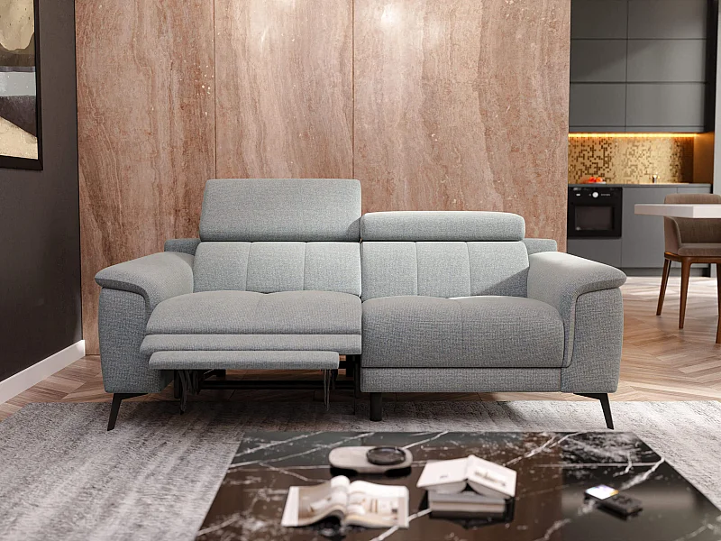FIERO Sofa 3-Sitzer mit 1 Relaxfunktion und verstellbare Kopfstützen, silbergrau