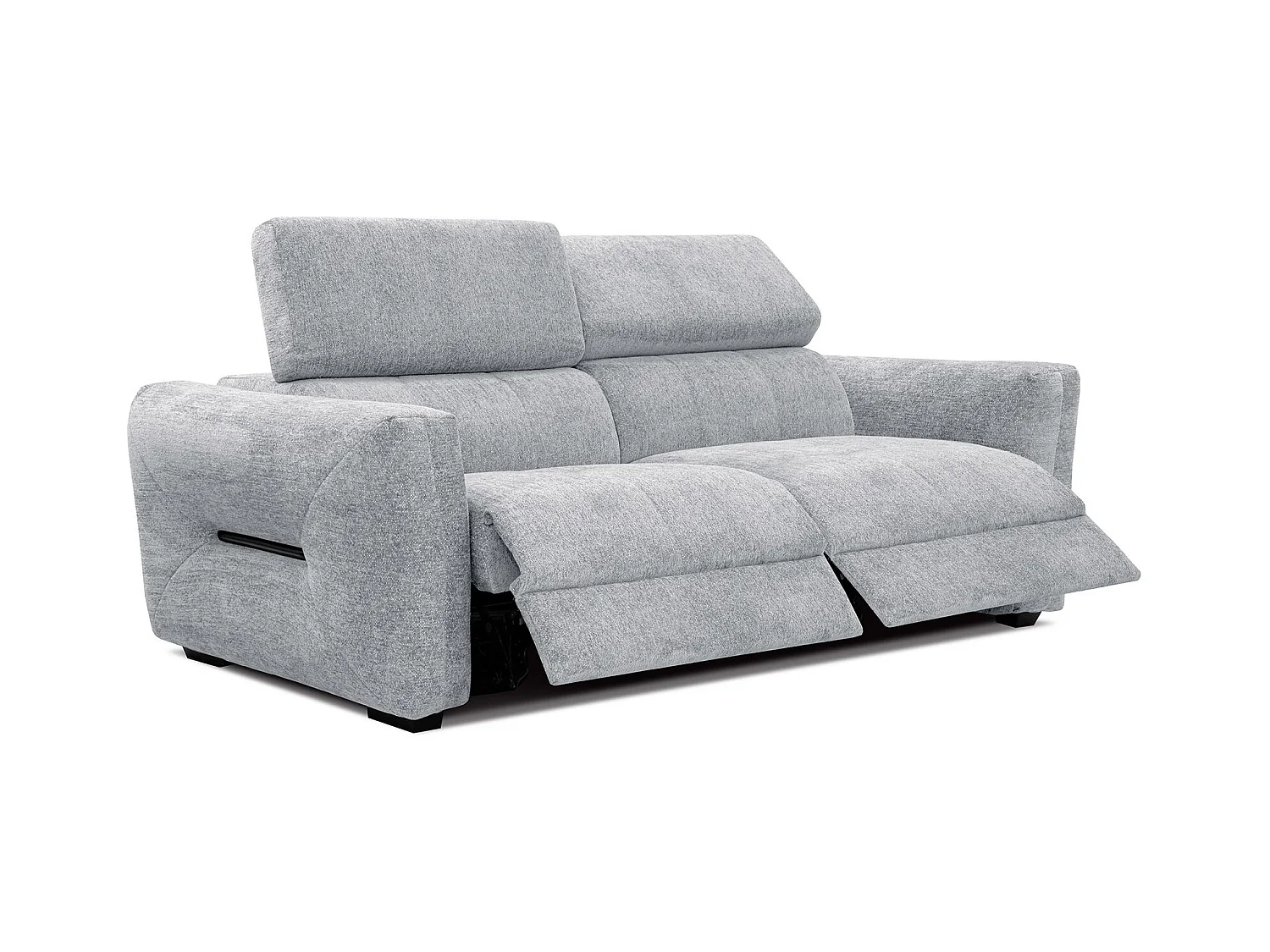 Canapé droit Calvera 3 places avec 2 relax électriques tissu gris clair