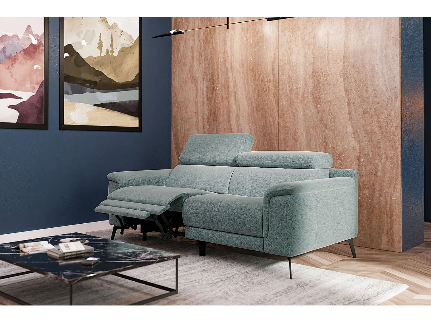 FIERO Sofa 3-Sitzer mit 1 Relaxfunktion und verstellbare Kopfstützen, mint