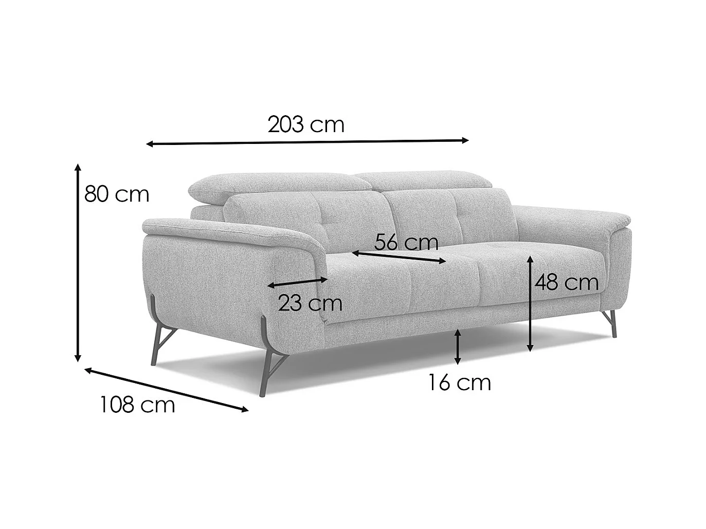 Canapé droit 3 places avec 2 relax électriques tissu gris clair - AVENA