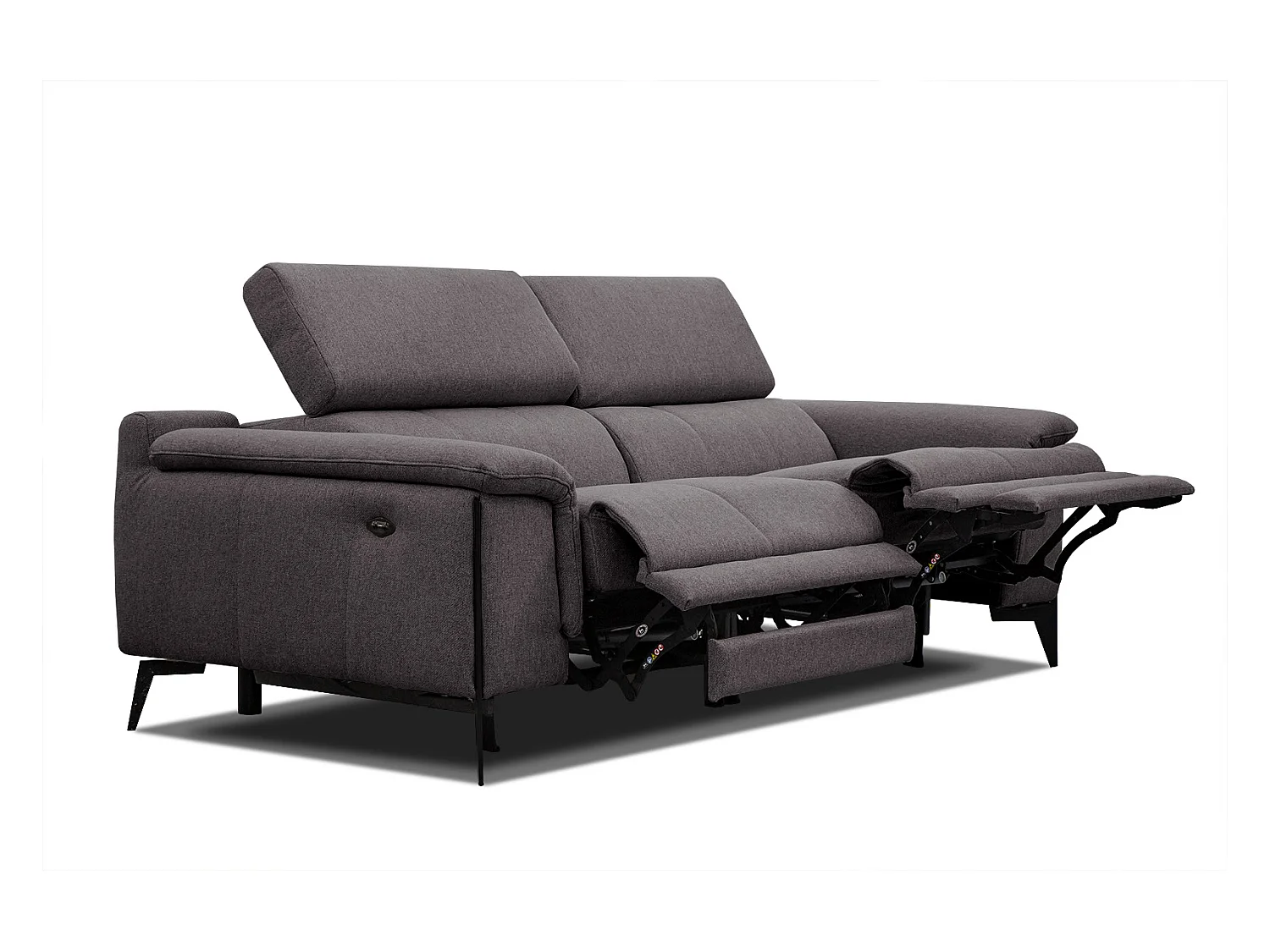Canapé droit 3 places avec 2 relax électriques tissu gris foncé - Matera