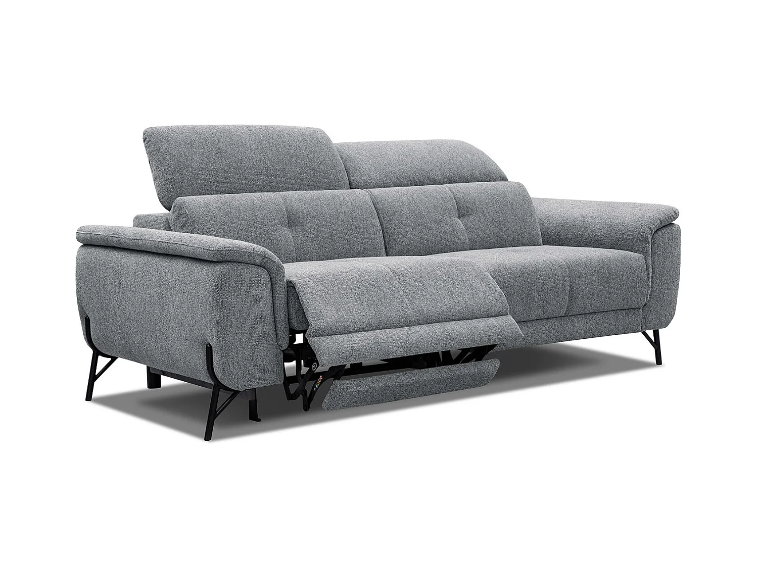 Canapé droit 3 places avec un relax électrique à gauche tissu gris - AVENA