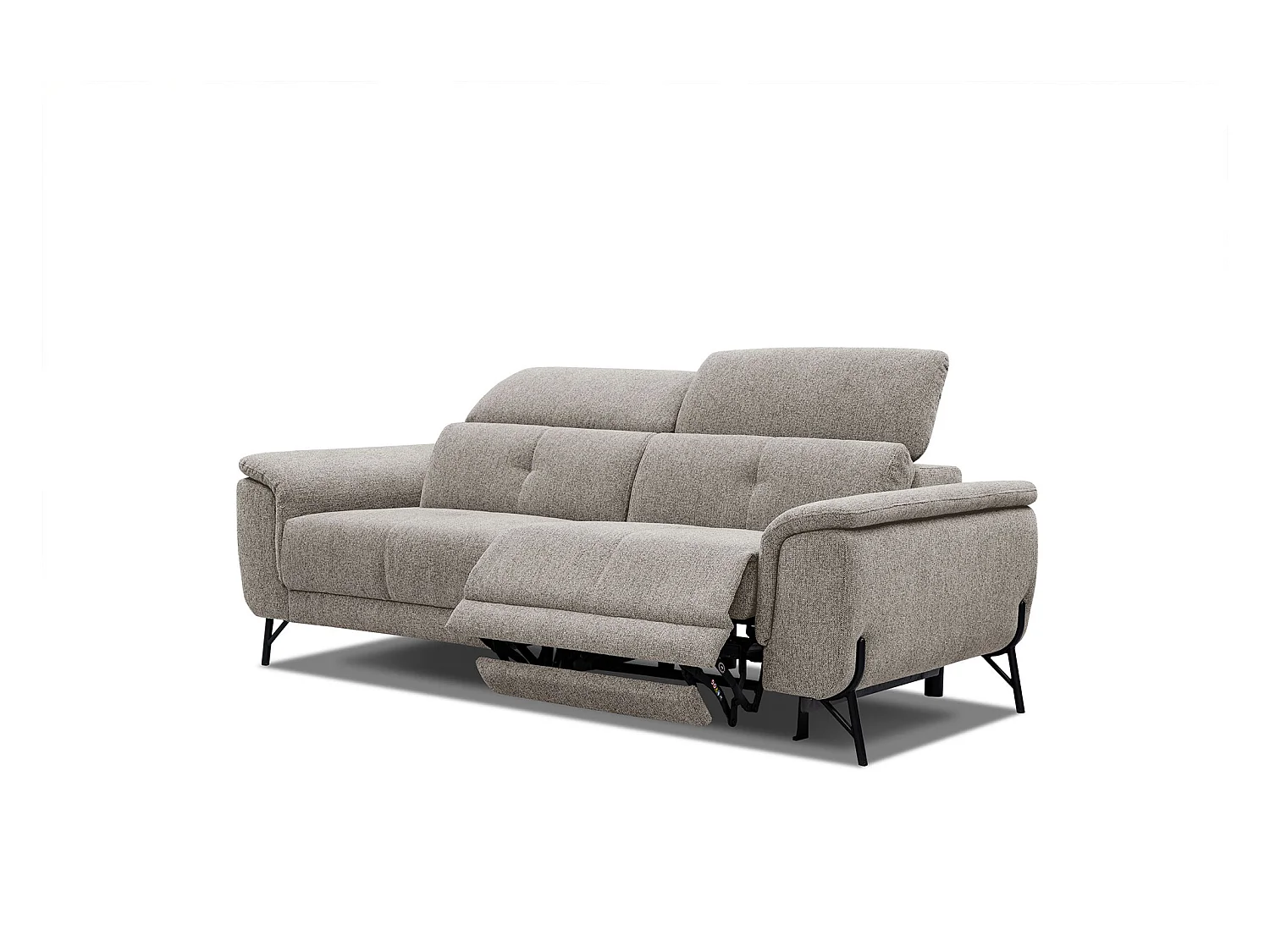 Canapé droit 3 places avec un relax électrique à droite tissu taupe - AVENA