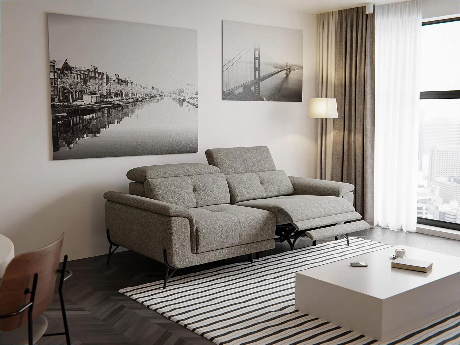 AVENA Sofa 3-Sitzer mit 1 Relaxfunktion und verstellbare Kopfstützen, taupe