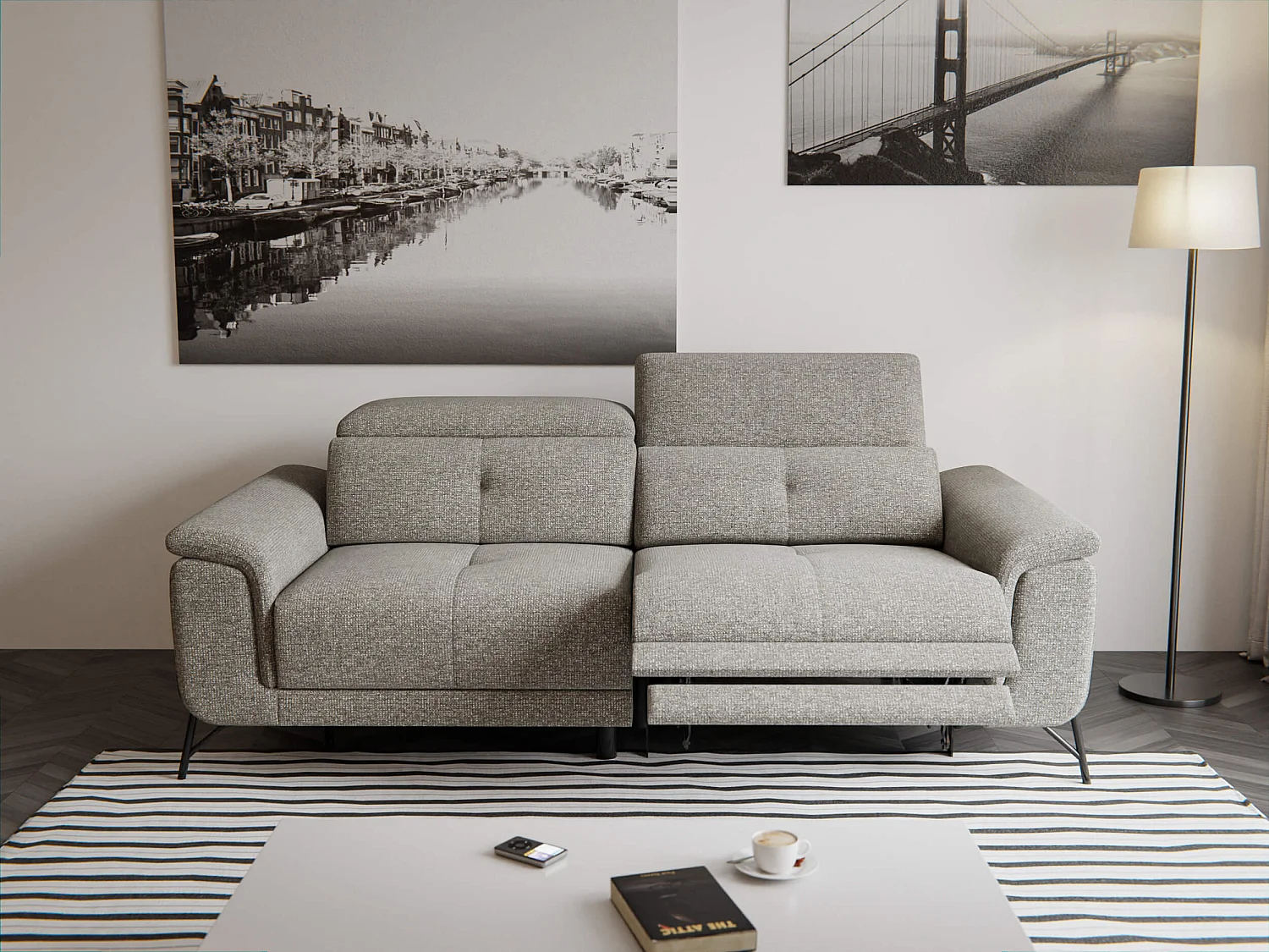 AVENA Sofa 3-Sitzer mit 1 Relaxfunktion und verstellbare Kopfstützen, taupe