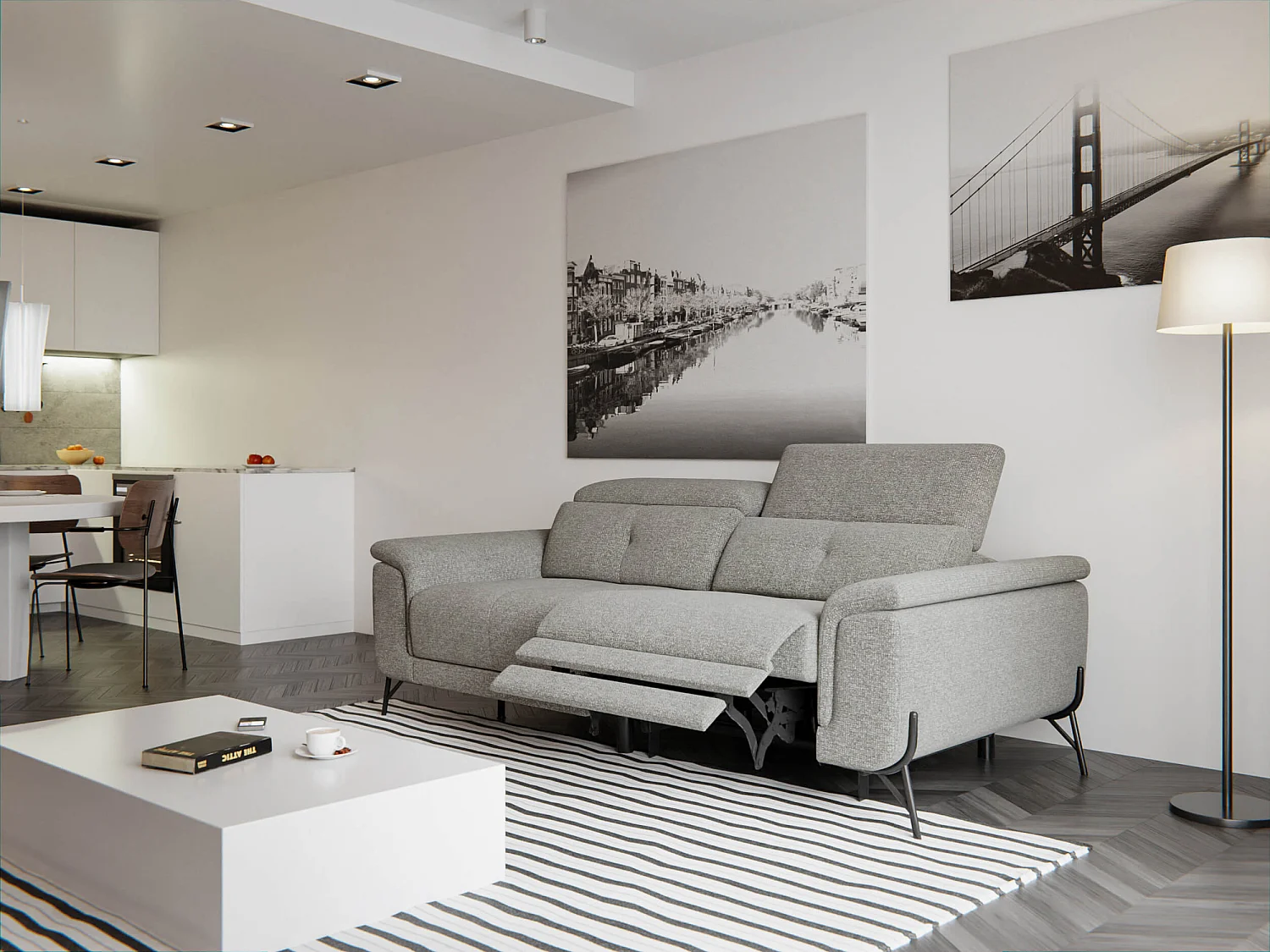 AVENA Sofa 3-Sitzer mit 1 Relaxfunktion und verstellbare Kopfstützen, taupe