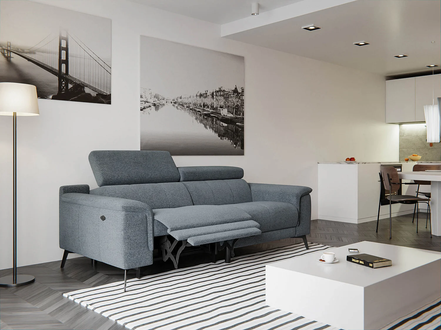 FIERO Sofa 3-Sitzer mit 1 Relaxfunktion und verstellbare Kopfstützen, dunkelgrau