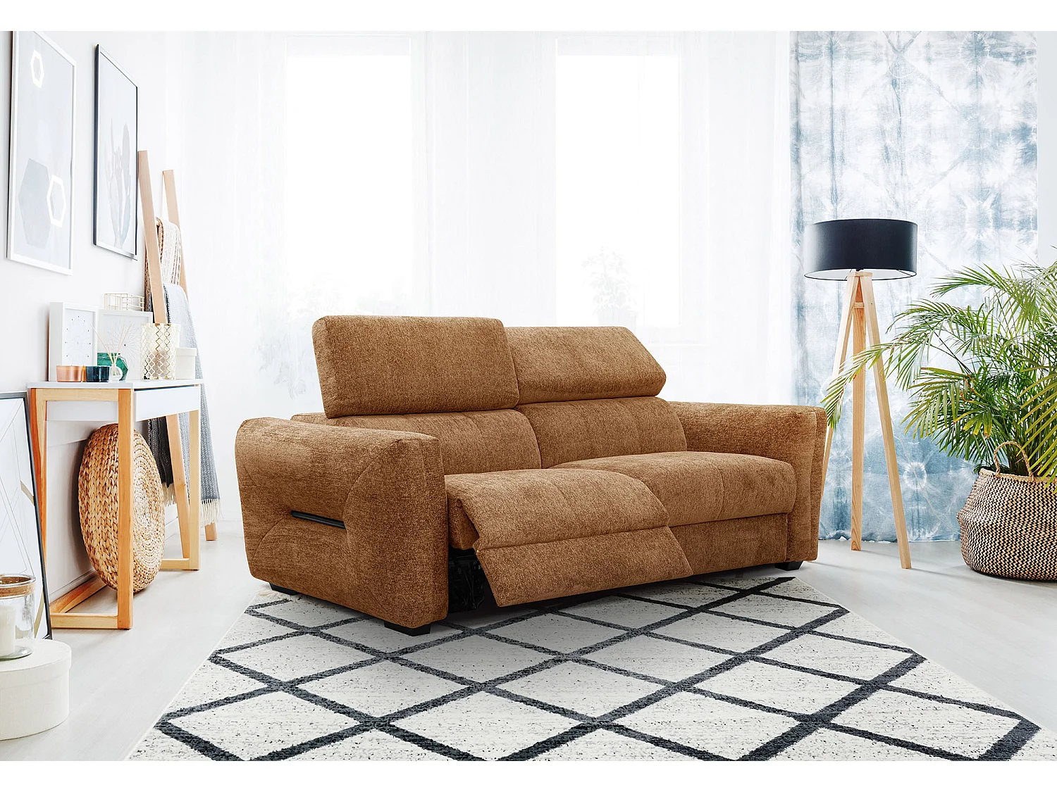 CALVERA Sofa 3-Sitzer mit 2 Relaxfunktionen und verstellbare Kopfstützen, dunkelorange