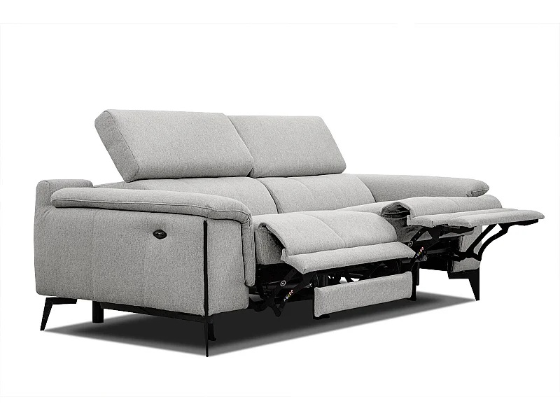MATERA Sofa 3-Sitzer mit 2 Relaxfunktionen und verstellbare Kopfstützen, hellgrau