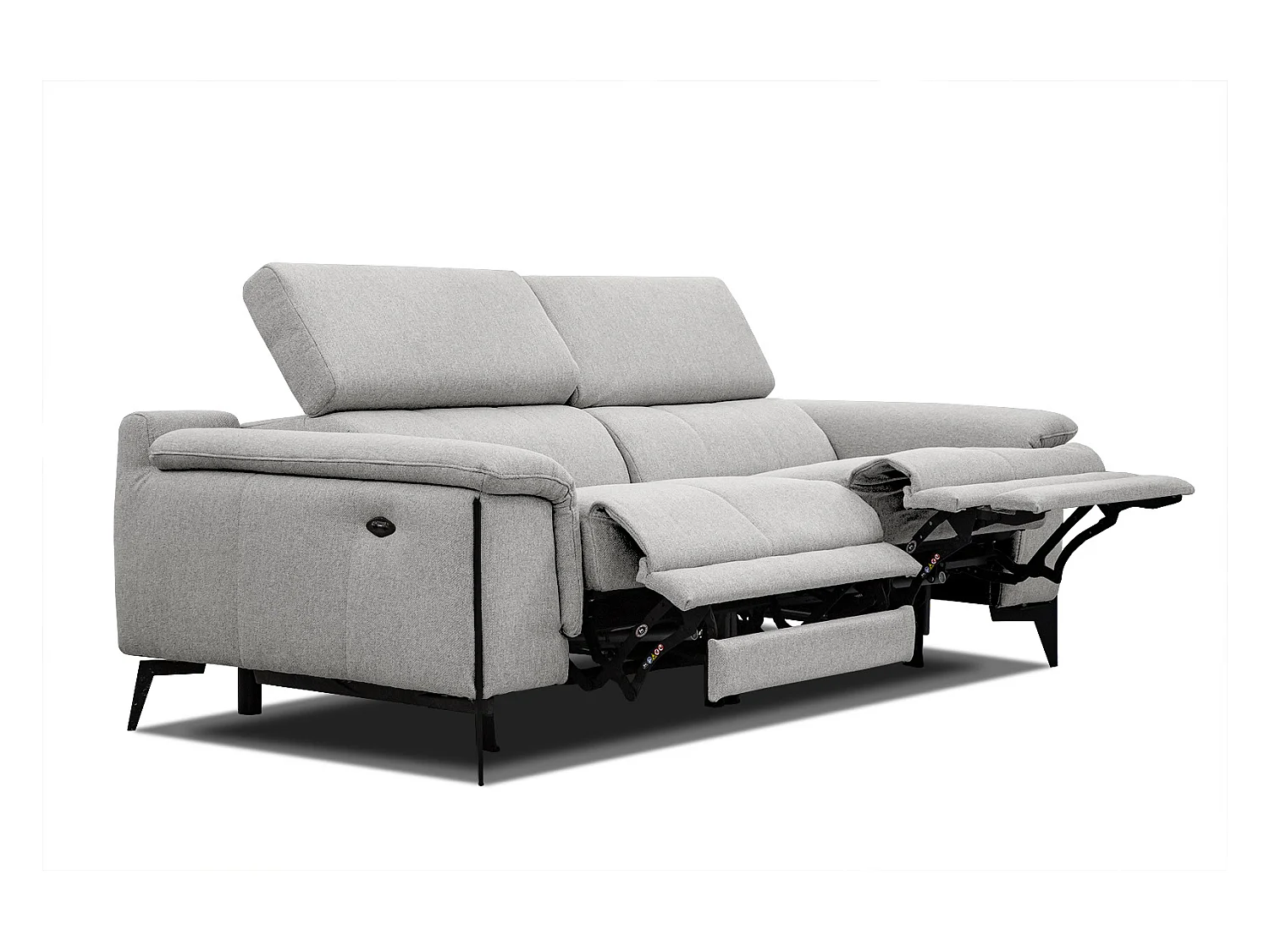Canapé droit 3 places avec 2 relax électriques tissu gris clair - Matera
