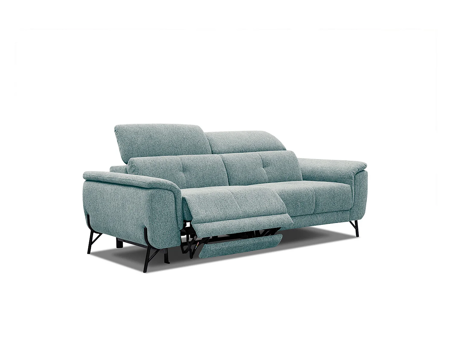 Canapé droit 3 places avec un relax électrique à gauche tissu bleu clair - AVENA
