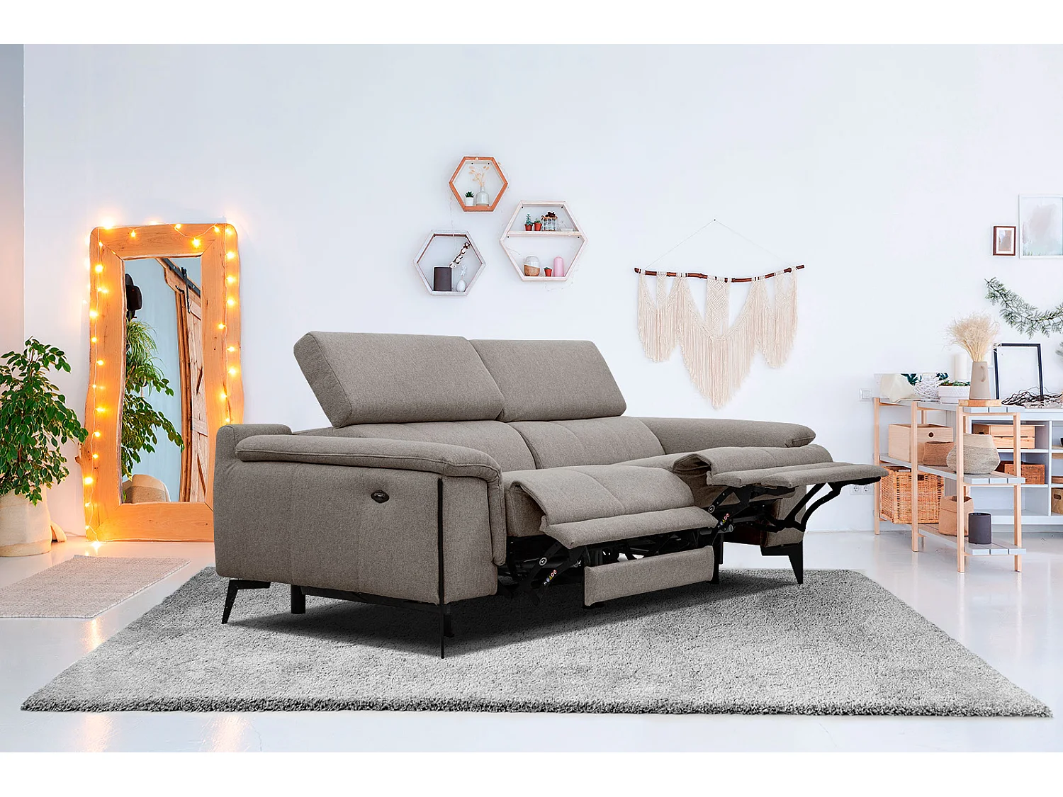 MATERA Sofa 3-Sitzer mit 2 Relaxfunktionen und verstellbare Kopfstützen, taupe